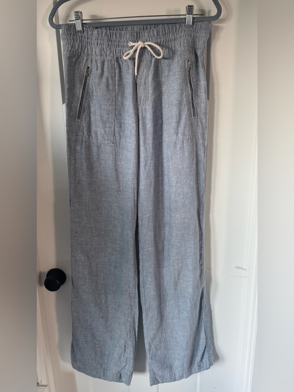 Athleta Cabo Linen Wide Leg Pants Chambray Blue Size 6L
